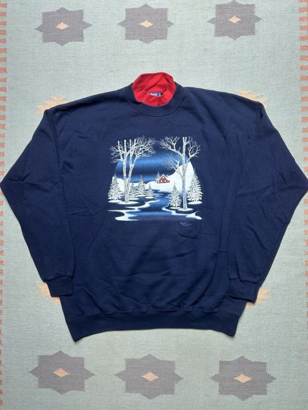 Vintage crewneck sweatshirt endless designs winter snow graphic blue adult XXL